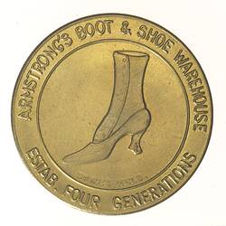 Advertising Check - Olympic Penny, Estab. Four Generations, Armstrong Shoe Mart, Frankston, Victoria, Australia, 1984
