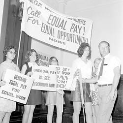 Negative - Equal Pay Protest, Melbourne Town Hall, Melbourne, Victoria, 20 Feb 1969