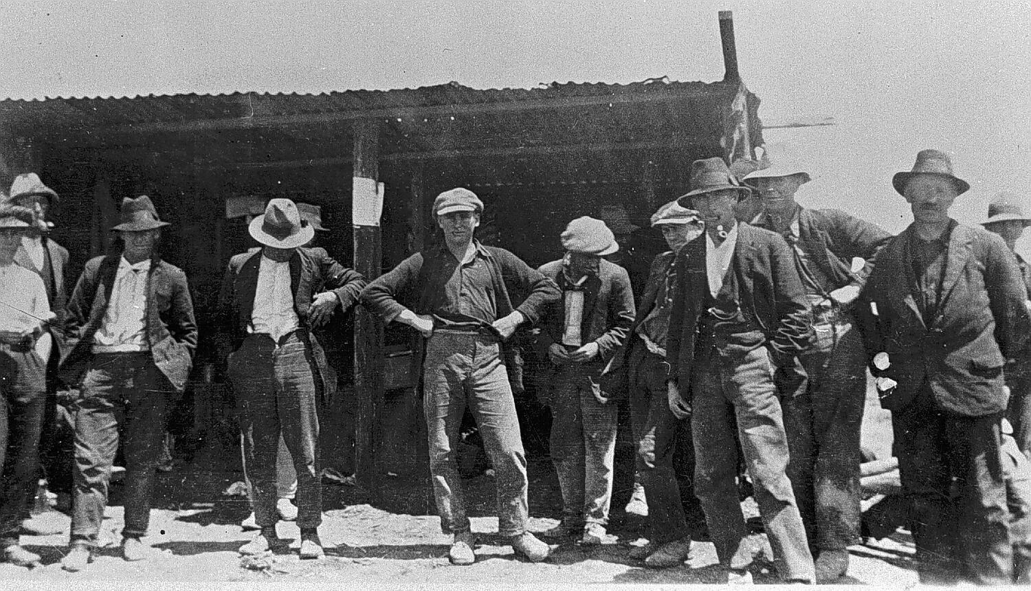 Negative Group Of Railway Workers Standing Outside A Shed Victoria