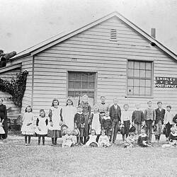 Negative - Children & Adults in Front of Shirley Post Office, Victoria, circa 1900