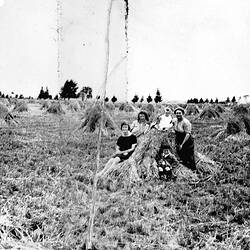 Negative - Women & Boy in Field, Cora Lynn District, Victoria, 1928