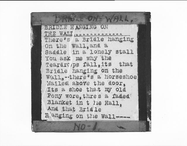 Lantern Slide - 'Bridle on the Wall'