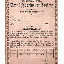 Melbourne Total Abstinence Society, Victoria, circa 1842-1905