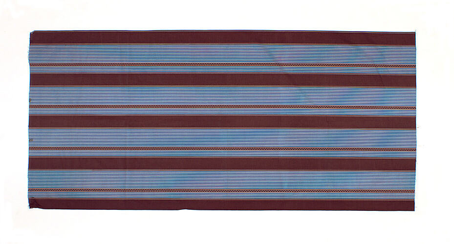 Fabric Remnant - Brown with Blue and White Stripe