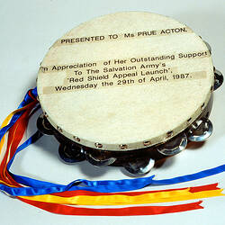 Tambourine - Red Shield Appeal Launch, Salvation Army, Prue Acton, 1987