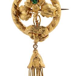 Brooch - Flower with Tassel, Gold & Green Paste, Lamborn & Wagner, Melbourne, Victoria, circa 1870