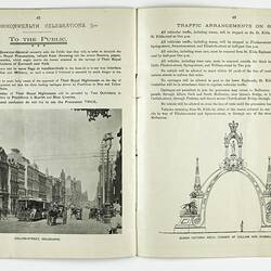 Printed double page of booklet,  in black and white with black and white photographs and illustrations.