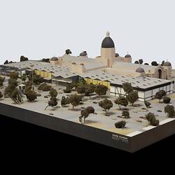Architectural model of Royal Exhibition Building, Carlton Gardens with fountains, carpark and annexes.