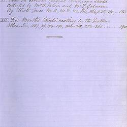 Handwritten contents page for Osbert Salvin [Collected articles from The Ibis on the ornithology of Central America]
