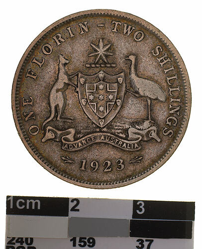 Coin - Florin (2 Shillings), Australia, 1923, photographed by Museums Victoria
