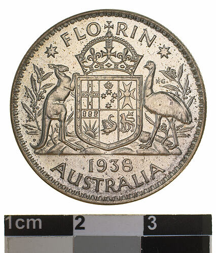 Proof Coin - Florin (2 Shillings), Australia, 1938, photographed by Museums Victoria