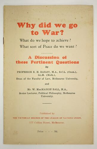 Booklet - 'Why Did We Go To War?', League of Nations Union, 1939