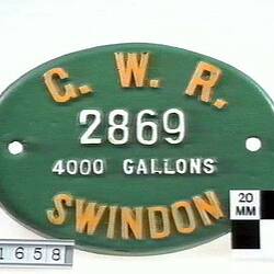 Locomotive Builders Plate - Great Western Railway, Swindon Works, England, 1918