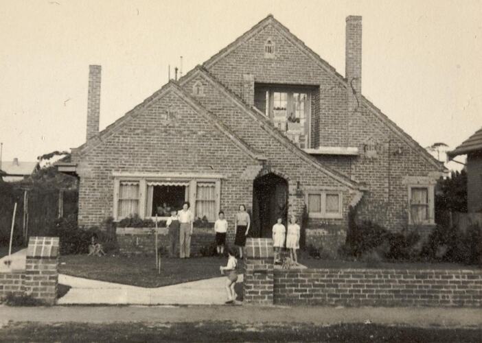 Digital Photograph - Family Standing Outside their Home, Black Rock, 1940-1949
