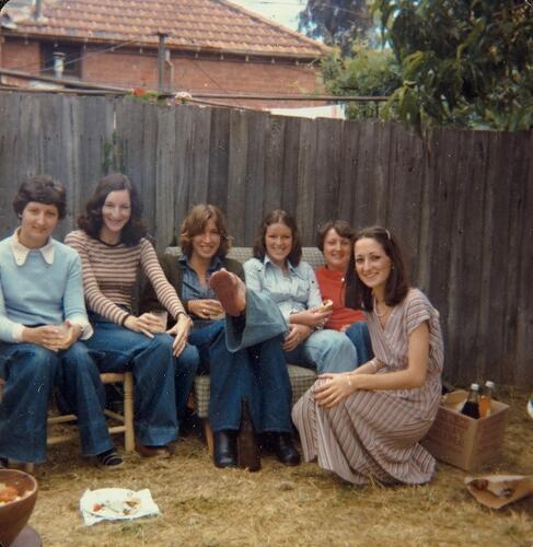 Digital Photograph - Six Women sitting in Backyard at Party, Carlton North, 1976
