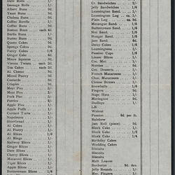Price List - W. Ikinger Pastry Shop Brunswick, 1930s
