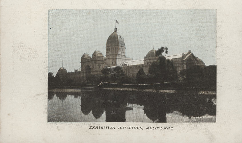 Postcard of Melbourne exhibition building.