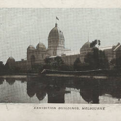 Postcard of Melbourne exhibition building.