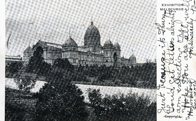 Postcard - South West Facade, Exhibition Building, Melbourne, 1904