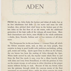 Booklet - Orient Line to Australia, Aden