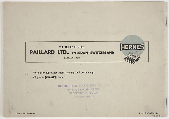Booklet - Instruction, Hermes Polyglot 2000 Typewriter, 1952