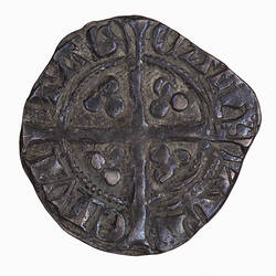 Coin, round, long cross pattee, three pellets in each arm; text around, CIVI TAS CANTVR.