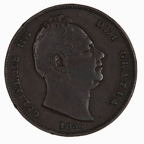 Coin - Farthing, William IV, Great Britain, 1836 (Obverse)