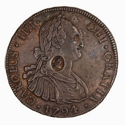 Coin - Emergency Dollar, George III oval stamp, Great Britain, 1797-1804 (Obverse)