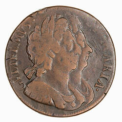 Coin - Halfpenny, William and Mary, Great Britain, 1694 (Obverse)