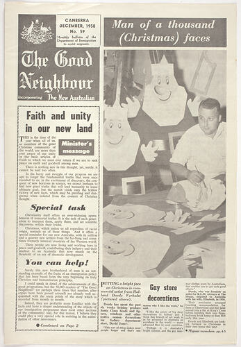 Newsletter - The Good Neighbour, Department of Immigration, No 59, Dec 1958