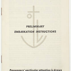Booklet - Preliminary Embarkation Instructions, Orient Line, 1954