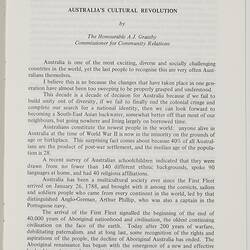 Booklet - A. J. Grassby, 'Australia's Cultural Revolution'