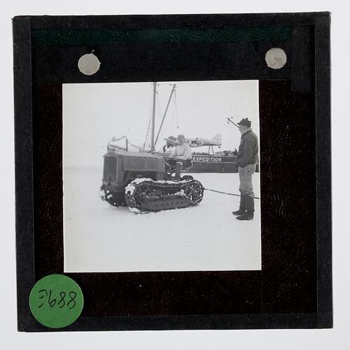 Lantern Slide - Snow Tractor on the Ross Ice Barrier, Ellsworth Relief Expedition, Antarctica, 1935-1936