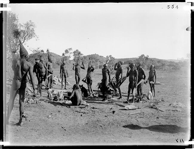 Arrernte men preparing for ceremony, Alice Springs, Central Australia, 1901