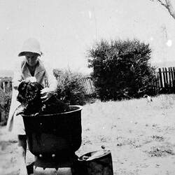 Negative - Leila Lewis Washing her Dog Raff, Lorne, Victoria, circa 1928