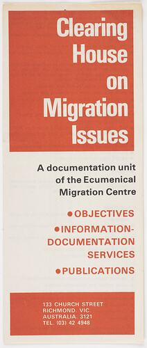 A leaflet outlining clearing house on migration issues.