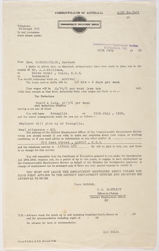 Leaflet - Commonwealth Employment Service, Commencement Of Employment, 1950