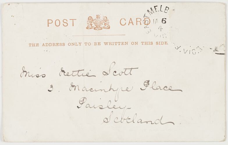 Postcard - Collins Street Melbourne, To Nettie Scott from Marion Flinn, Melbourne, 5 Jan 1904