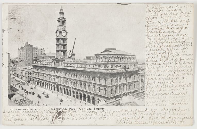 Postcard - General Post Office, Sydney, To J. B. Scott from Janet Flinn, Melbourne, 5 Apr 1904