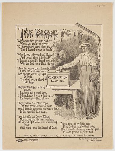 Leaflet - 'The Blood Vote', Anti-Conscription Campaign, World War I, Australia, 1917