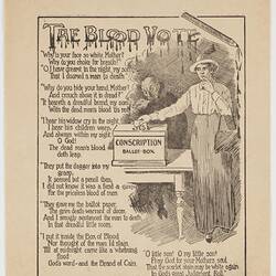 Leaflet - 'The Blood Vote', Anti-Conscription Campaign, World War I, Australia, 1917
