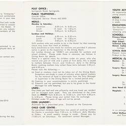 Open three-sectioned booklet. White with black printed text.