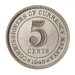 Coin - 5 Cents, Malaya, 1943