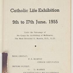 Catalogue - Catholic Life Exhibition, Melbourne, Jun 1955