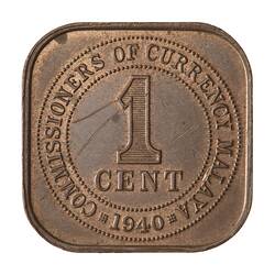 Coin - 1 Cent, Malaya, 1940