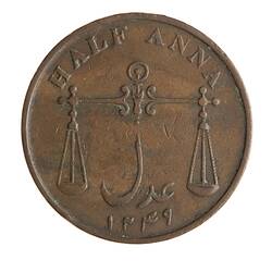 Coin - 1/2 Anna, Bombay Presidency, India, 1834