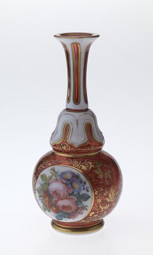 Vase - Ruby Glass with Enamelled Floral Panels, Bohemia, circa 1880