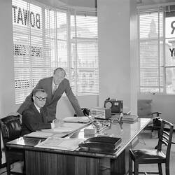 Bowater Paper Co, Two Workers in Office, Melbourne, Victoria, Nov 1954
