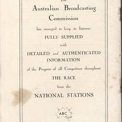 Booklet - Centenary Air Race, Australian Broadcasting Commission, 1934