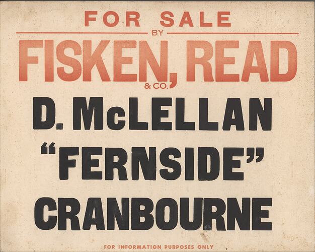 Stock Card - 'Fisken, Read & Co', D. McLellan, 'Fernside', Newmarket Saleyards, Newmarket, before 1987